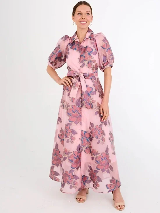 Charlotte Gown Pink Floral Organza - Picture 3 of 4